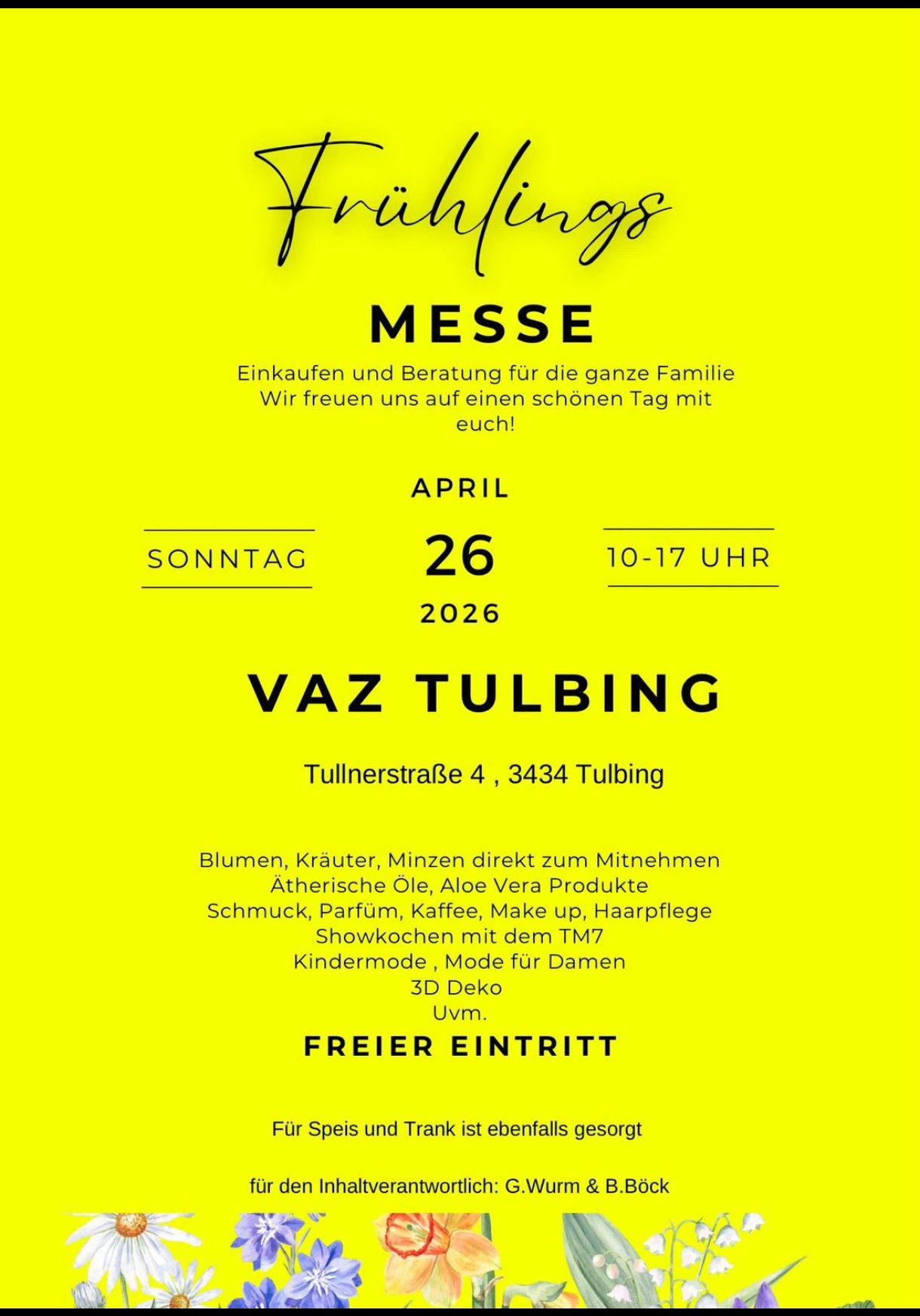 Frühlingsmesse in Tulbing 26.04.2026 von 10:00 bis 17:00 Uhr!